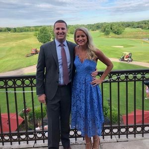 Blue lace midi dress. Donna Morgan Size 2